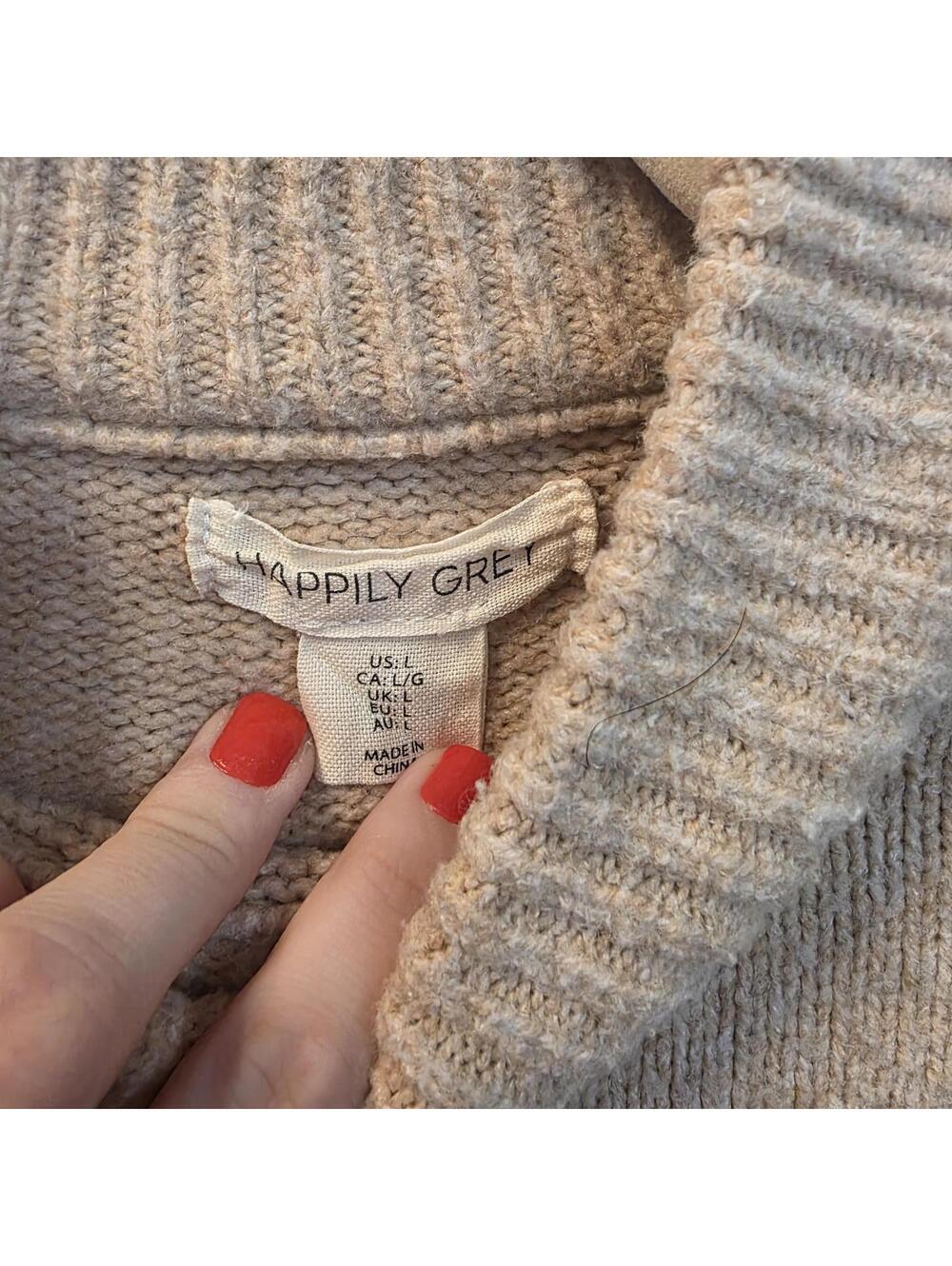 Happily Grey Women's Tan Turtleneck Cropped Sweater w/ Fringe Detail- size Large - Picture 2 of 7